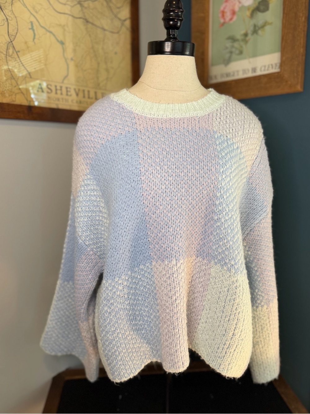 Jessica Simpson Boxy Pastel Patchwork Crewneck Sweater